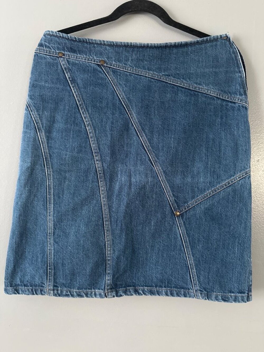 Womens size 8 Sisley Denim Skirt Vintage Y2K Asymmetrical Paneled Made Italy